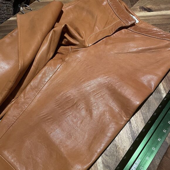 Cache Leather Pants Sz 8 Rock‎ Western Concert Party Camel Bootcut Y2K NOTE - Picture 4 of 10